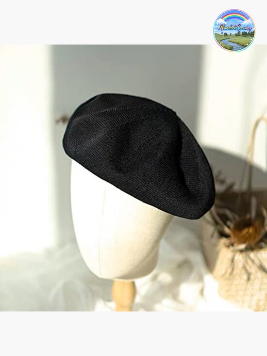 Summer Knitted Thin Beret Hat for Women Size Adjustable French Style Solid main image 5